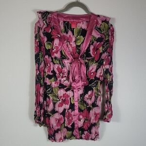 Y2K Sunny Leigh Floral Sheer Button Up Top Size L Fairy Romantic Girly Pink